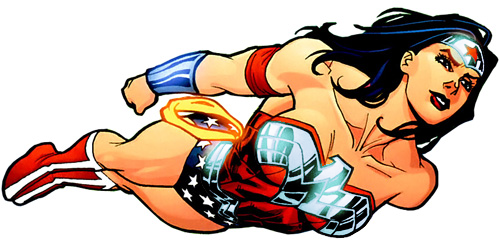 [Wonder Woman in flight.]